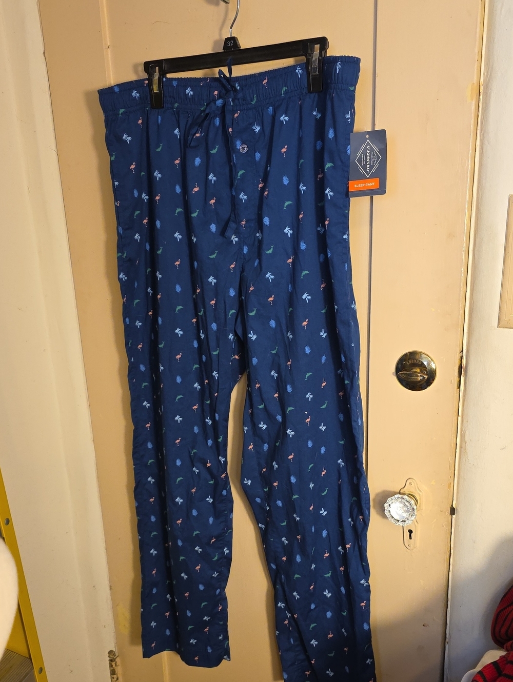 Men's Navy Blue Pajama Pants with Multicolor Flamingo Print